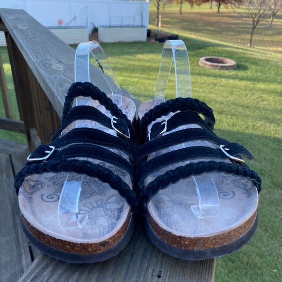 Muk Luks Terri Slide Sandals Black Suede Women 11 / 12 Strappy Flats  Slip On - Picture 5 of 14